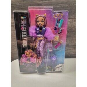NIB Monster High Doll Clawdeen Wolf in Purple with Pet Wolf Pup Crescent Mattel